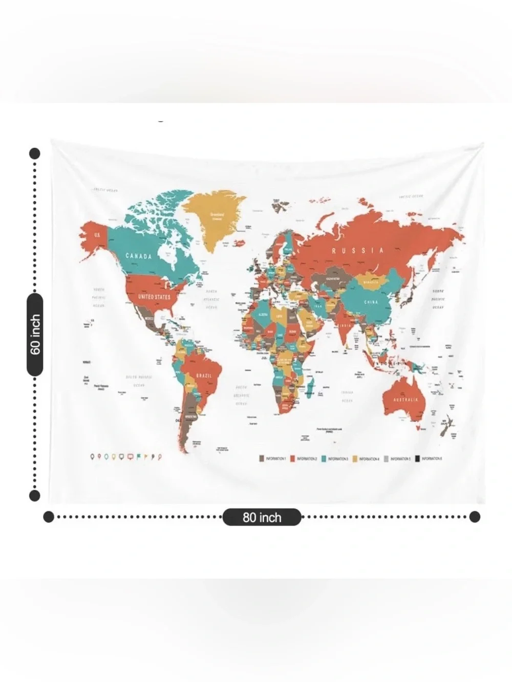 Large World Map Tapestry, Wall Art, College Decor 80